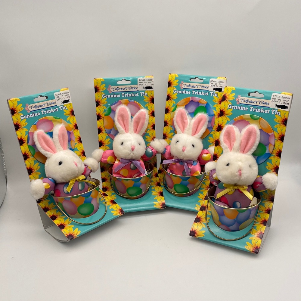 Set of 4 Vintage Dan Dee Easter Bunny Trinket Tins‎ Kitschy Basket Party Favor